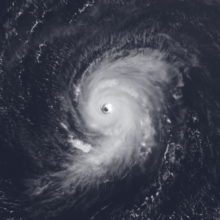 Satellite image of Hurricane Georges, a strong tropical cyclone, near peak intensity