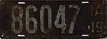 Iowa 1919 license plate - Number 86047.jpg
