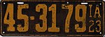 Iowa 1923 license plate - Number 45-3179.jpg