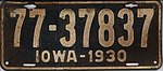 Iowa 1930 license plate - Number 77-37837.jpg