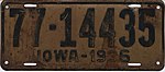 Iowa 1936 license plate - Number 77-14435.jpg