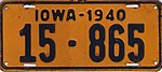 Iowa 1940 license plate - Number 15-865.jpg