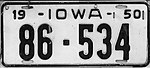 Iowa 1950 license plate - Number 86-534.jpg