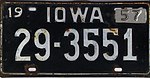 Iowa 1957 license plate - Number 29-3551.jpg