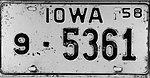 Iowa 1958 license plate - Number 9-5361.jpg