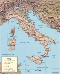 Location of Italy on the European continent