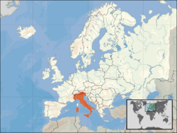 Location of Italy on the European continent
