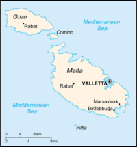 Location of Malta on the European continent
