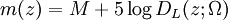 \,m(z)=M+5\log D_{L}(z;\Omega )