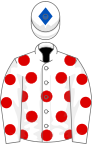 White, red spots, white cap, royal blue diamond