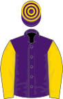 Purple, gold sleeves, hooped cap