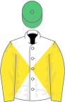 Yellow and white diabolo, yellow sleeves, emerald green cap