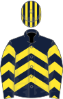 Dark blue, yellow chevrons, striped cap