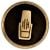 Circular 4-inch brass plaque with an antique studio-style microphone.