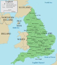 Location of England (orange)– on the European continent (camel & white)– in the United Kingdom (camel)