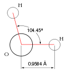 The dimensions and geometric structure of a water molecule