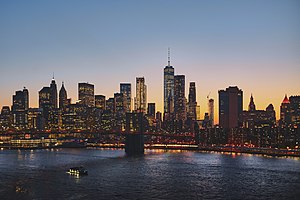 The Financial District of Lower Manhattan including Wall Street, the world’s principal financial center[2]