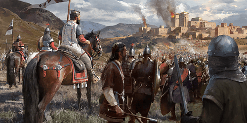 Medieval Army Approaching a City Under Siege