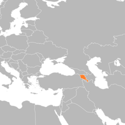 Location of Armenia on the European continent