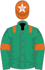 Emerald green, orange epaulets and armlets, orange cap, white star