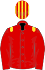 Red, yellow epaulettes, striped cap